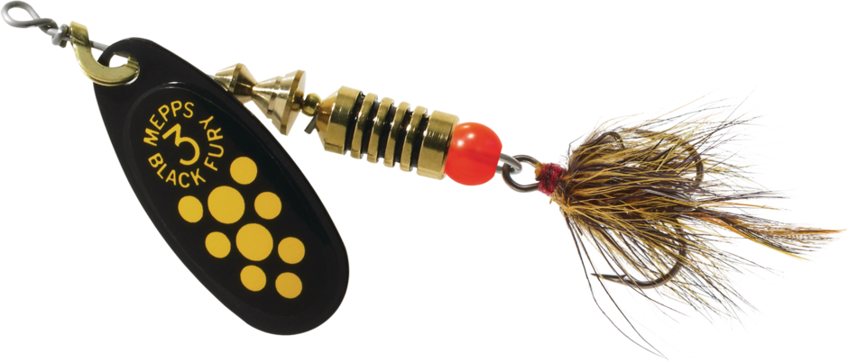 Mepps Black Fury Black Yellow Dots