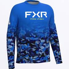 FXR Derby Drift Camo Air UPF Cobalt Hi Vis